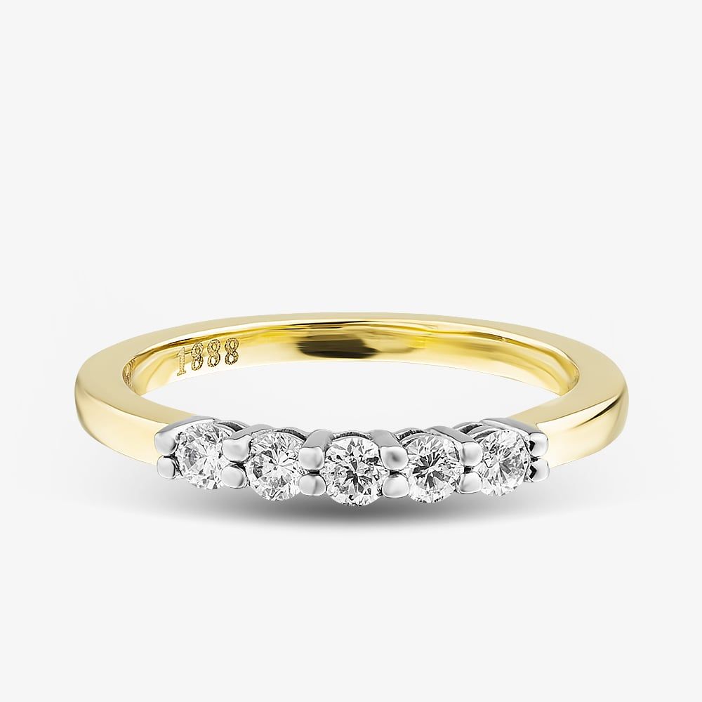 1888 Collection 18ct Yellow Gold 0.33ct Certificated Round Brilliant Cut Diamond Five Stone Ring HET1001(.30CT PLUS)
