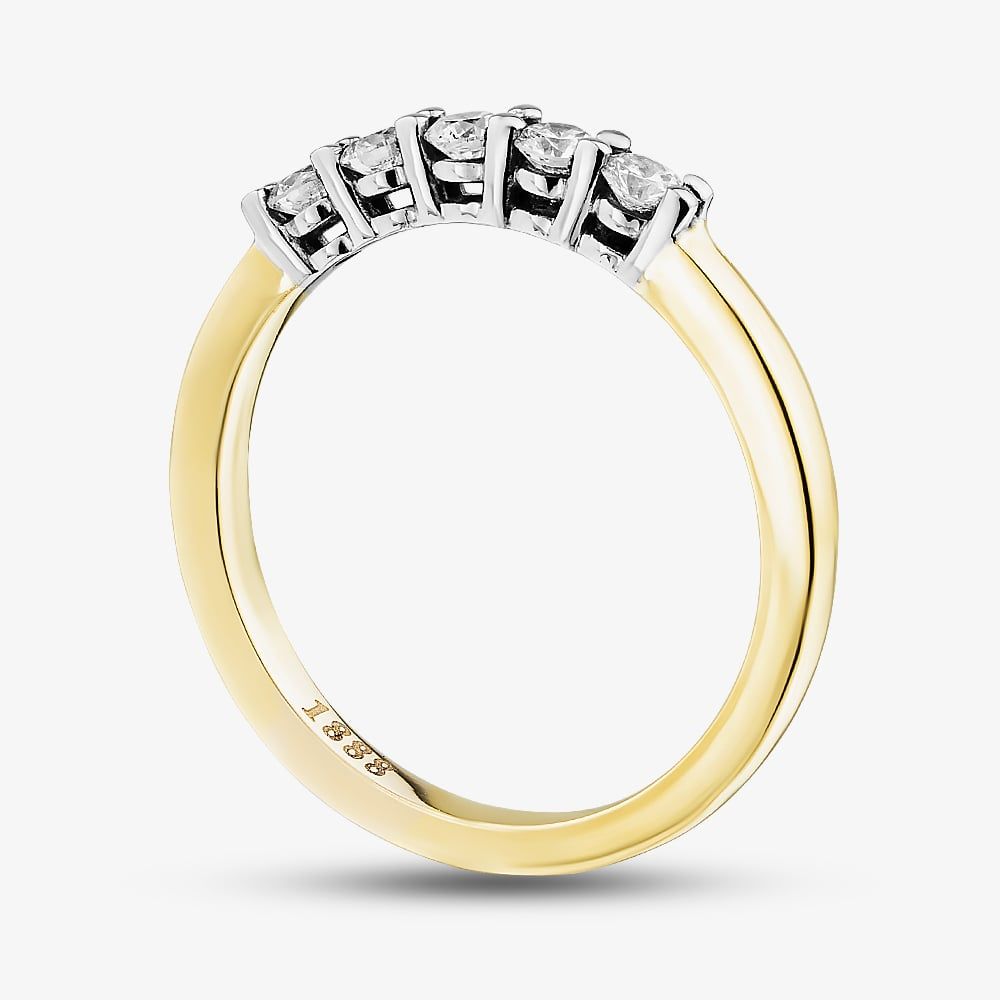 1888 Collection 18ct Yellow Gold 0.33ct Certificated Round Brilliant Cut Diamond Five Stone Ring HET1001(.30CT PLUS)