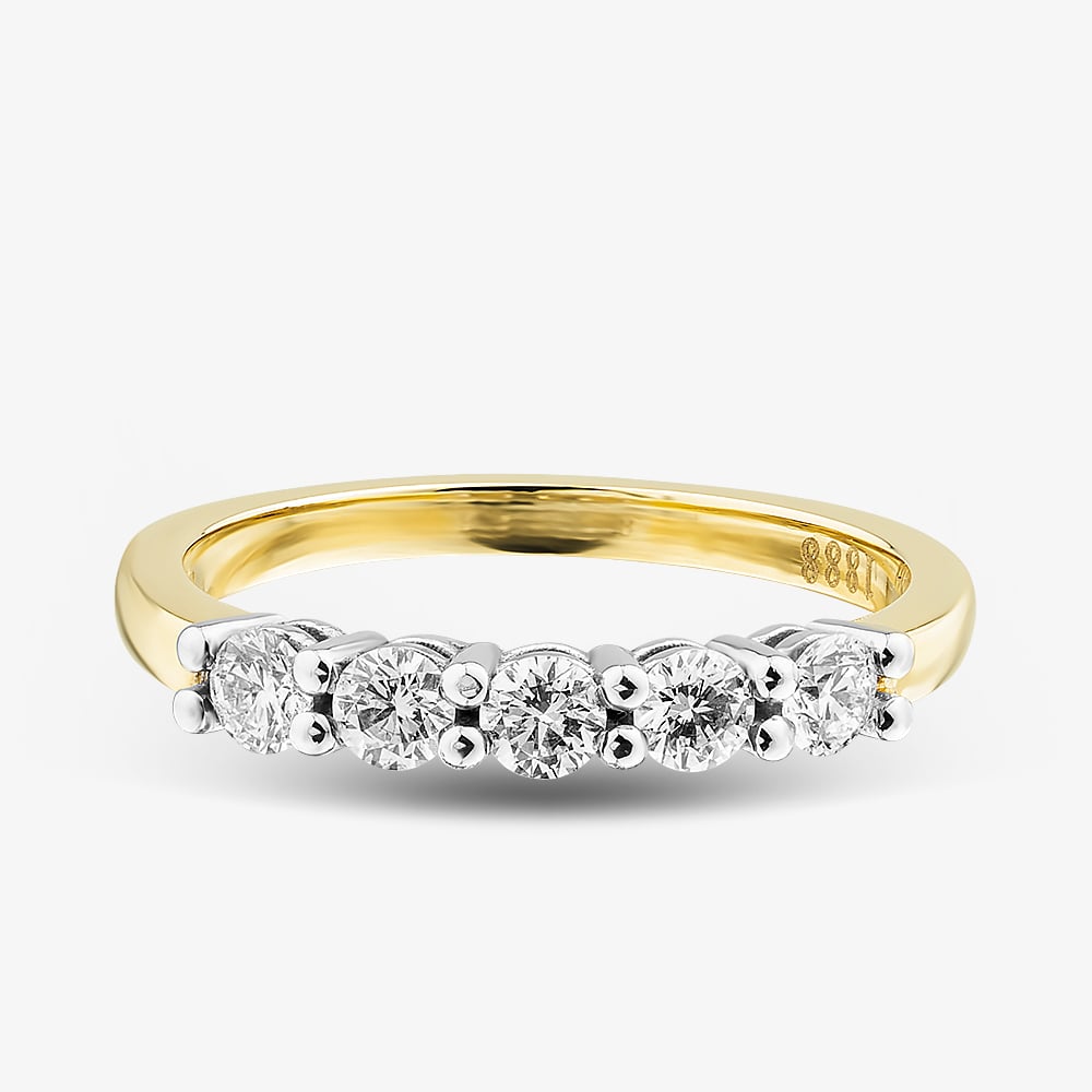 1888 Collection 18ct Yellow Gold Certificated 0.50ct Round Cut Diamond Five Stone Ring HET1001(.50CT PLUS)