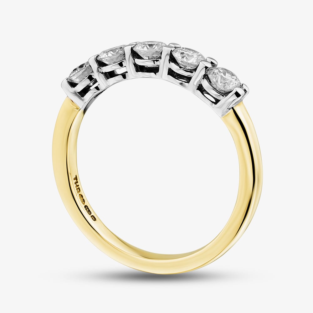 1888 Collection 18ct Yellow Gold Certificated 0.75ct Round Cut Diamond Five Stone Ring HET1001(.75CT PLUS)