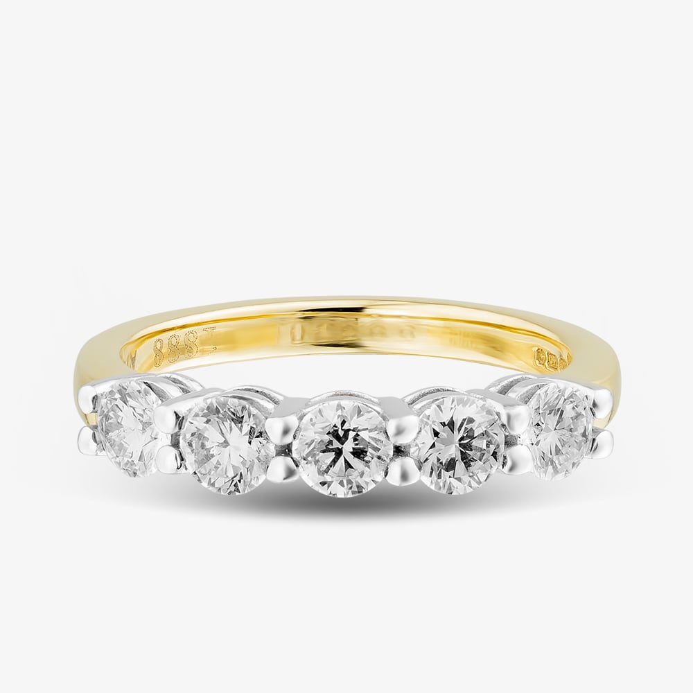1888 Collection 18ct Yellow Gold Certificated 1.00ct Round Cut Diamond Five Stone Ring HET1001(1.00CT PLUS)