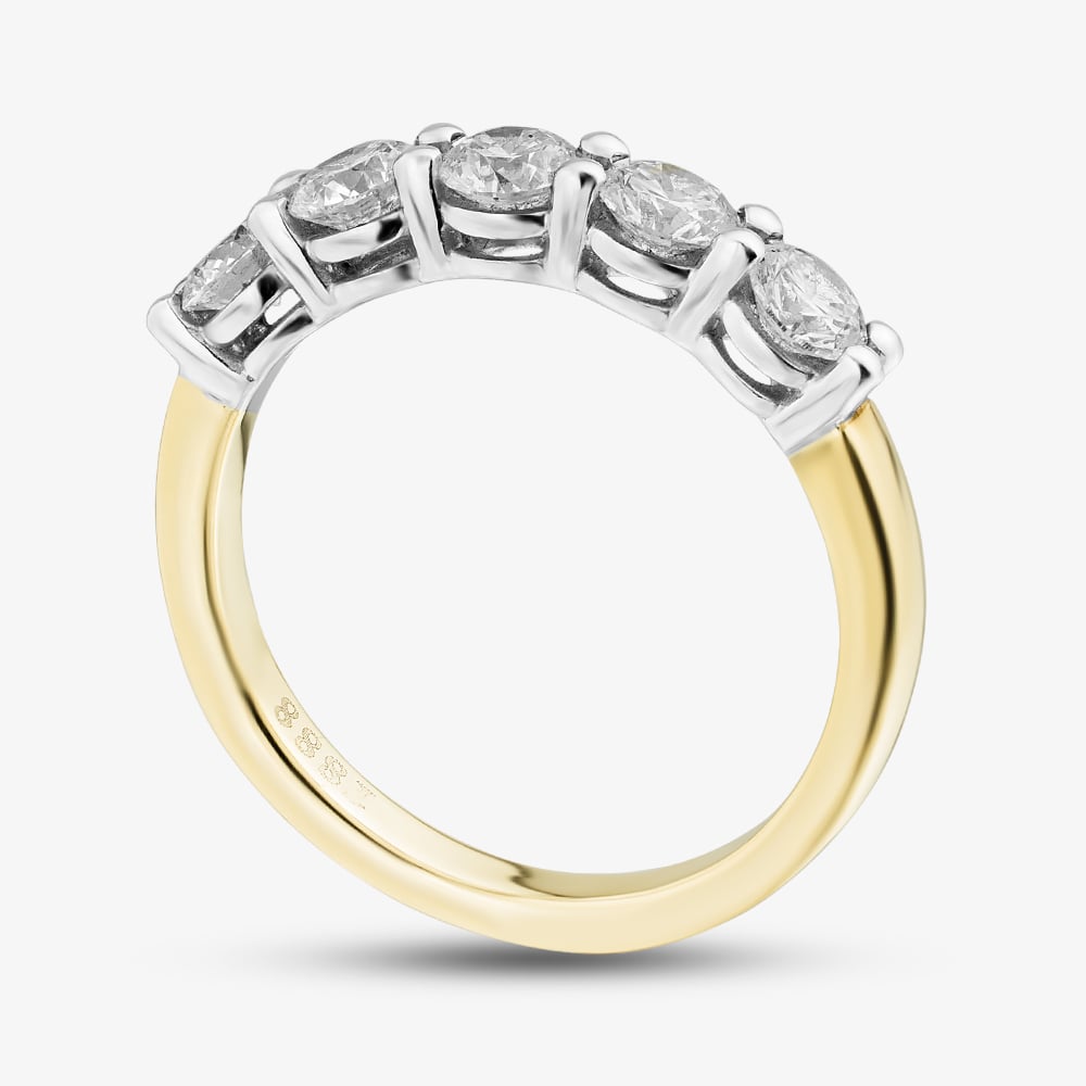 1888 Collection 18ct Yellow Gold Certificated 1.00ct Round Cut Diamond Five Stone Ring HET1001(1.00CT PLUS)