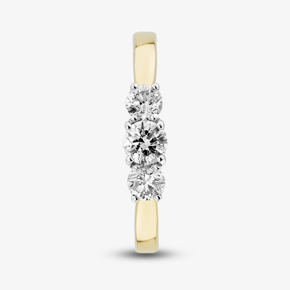1888 Collection 18ct Yellow Gold 0.60ct Certificated Round Cut Diamond Three Stone Ring R3-145(.57CT PLUS)