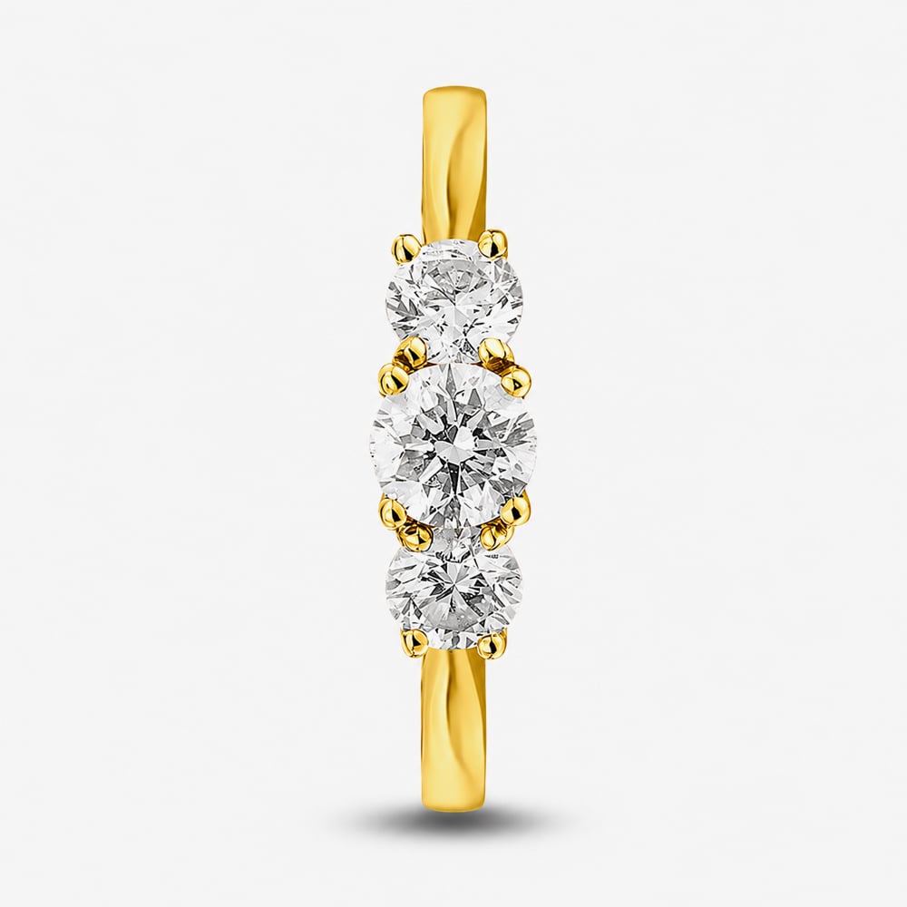 1888 Collection 18ct Yellow Gold 0.81ct Certificated Round Cut Diamond Three Stone Ring R3-145(.75CT PLUS)
