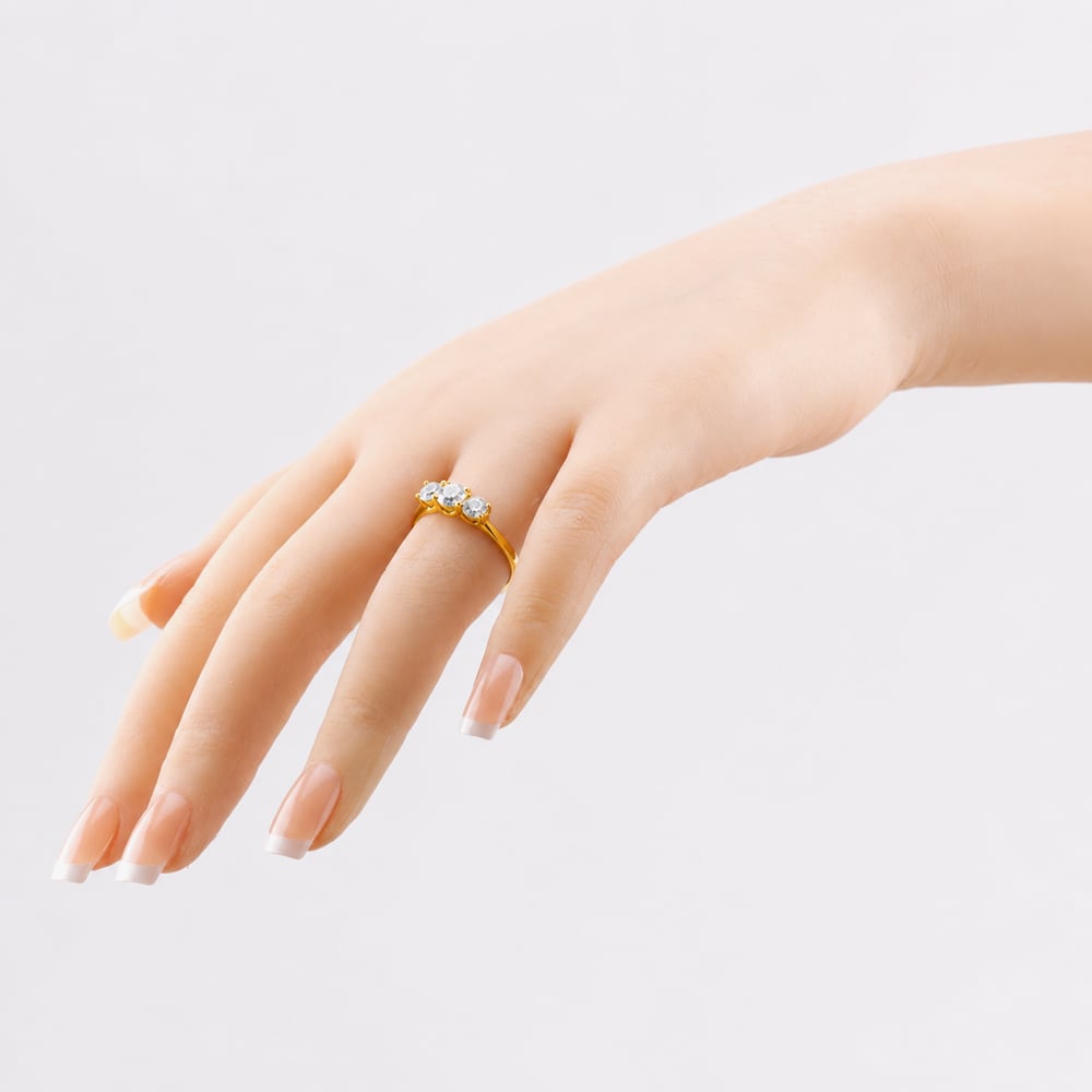 1888 Collection 18ct Yellow Gold 0.81ct Certificated Round Cut Diamond Three Stone Ring R3-145(.75CT PLUS)