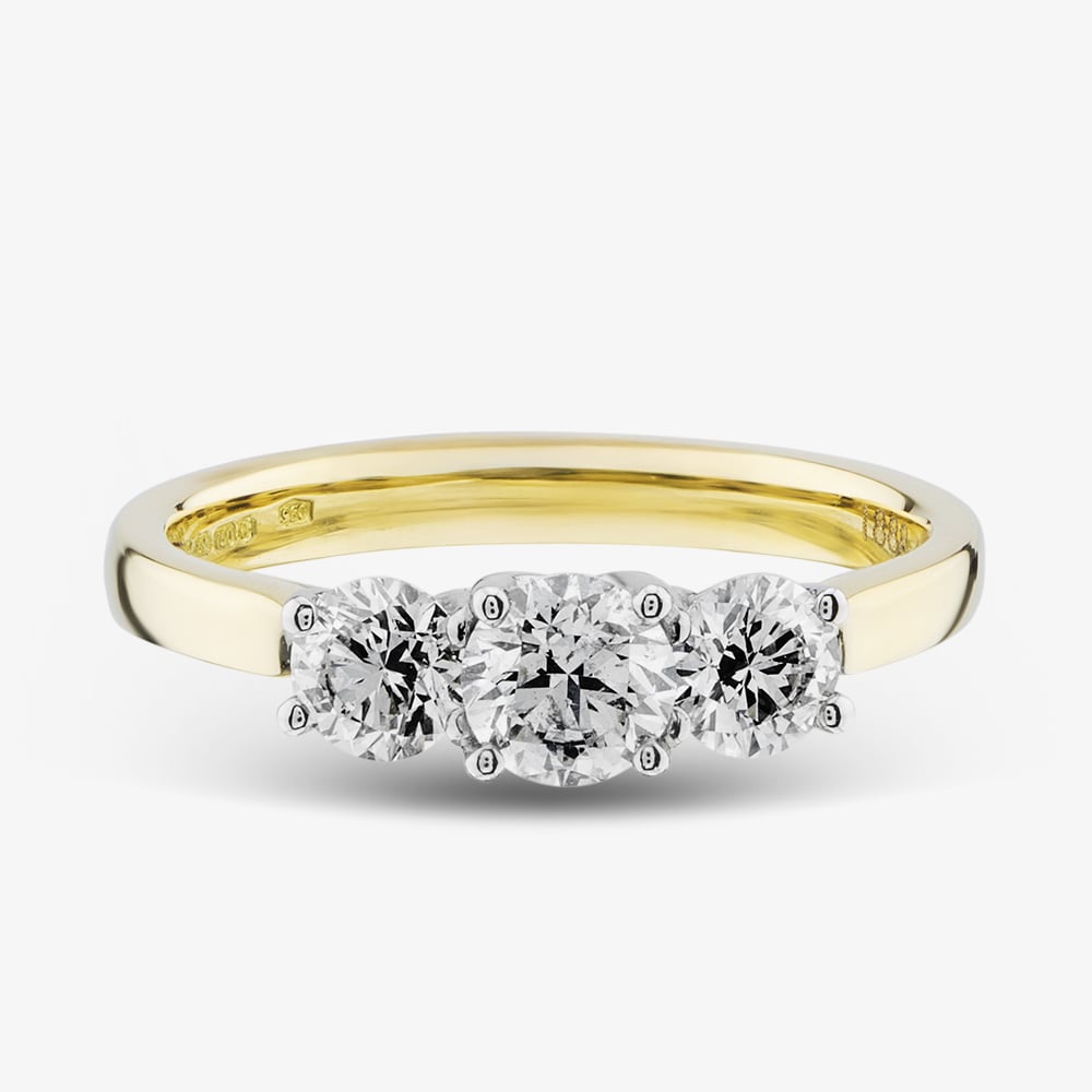 1888 Collection 18ct Yellow Gold Certificated 1.00ct Round Cut Diamond Three Stone Ring R3-145(1.00CT PLUS)
