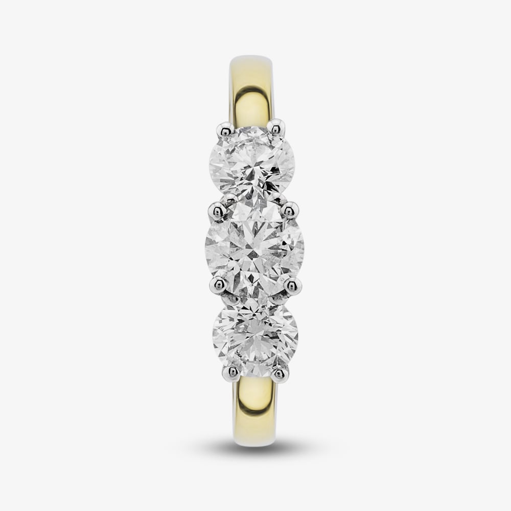 1888 Collection 18ct Yellow Gold Certificated 1.00ct Round Cut Diamond Three Stone Ring R3-145(1.00CT PLUS)