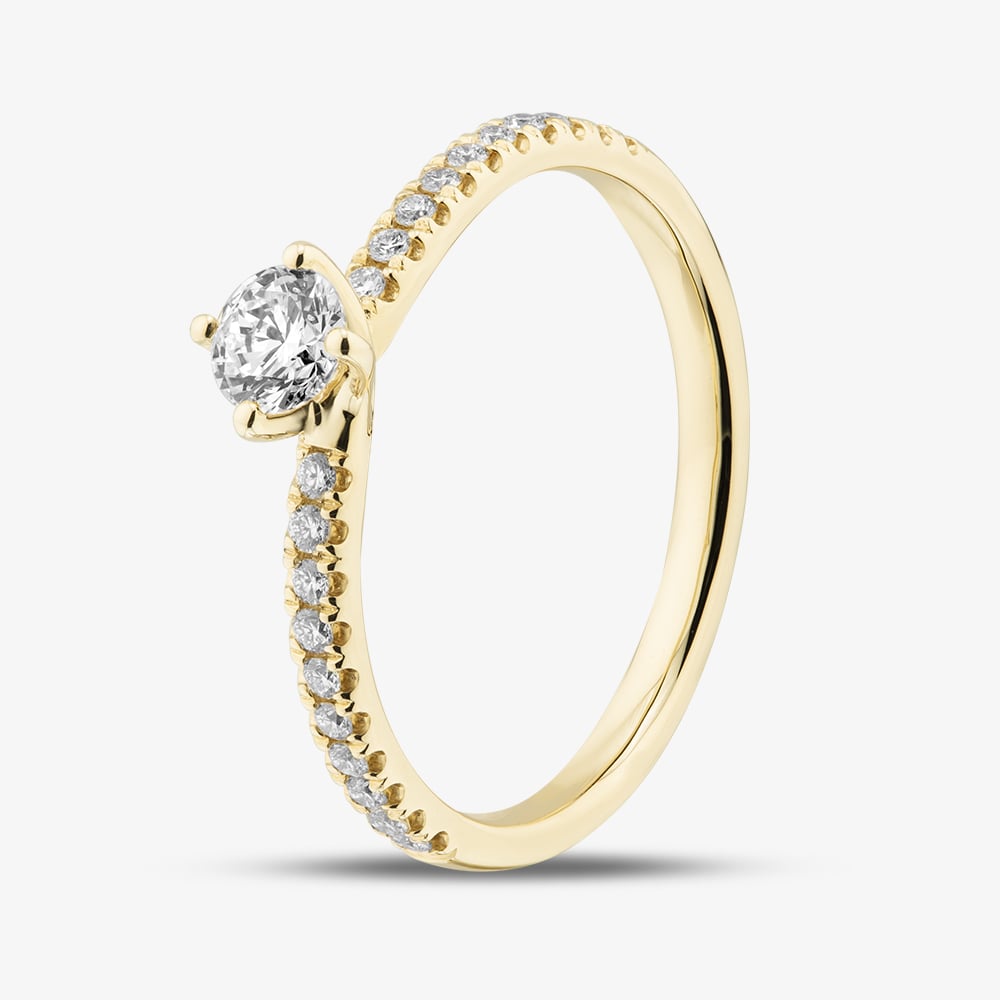 Product photograph of 1888 Collection 9ct Yellow Gold 0 40ct Brilliant Cut Diamond Twist Solitaire Shoulder Set Ring Rsp01-9y-0 25-h-si2 from The Jewel Hut