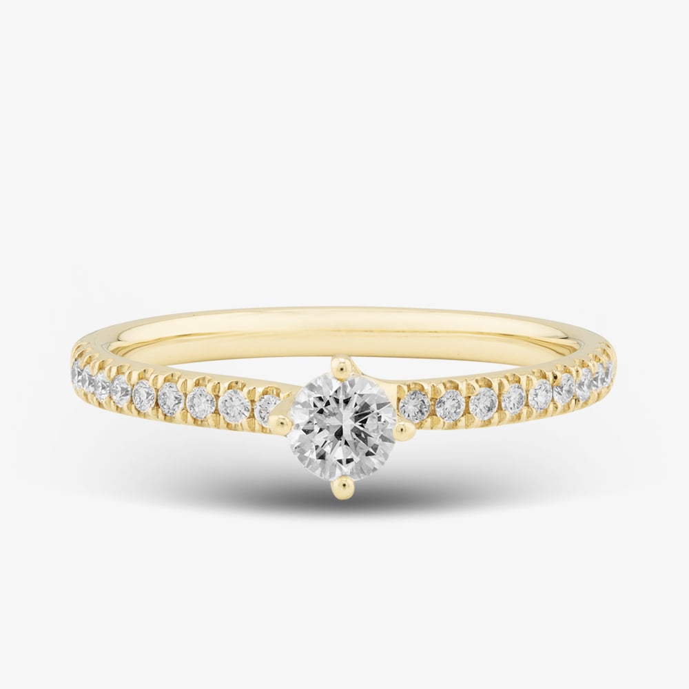 1888 Collection 9ct Yellow Gold 0.40ct Brilliant Cut Diamond Twist Solitaire Shoulder Set Ring RSP01-9Y-0.25-H-SI2