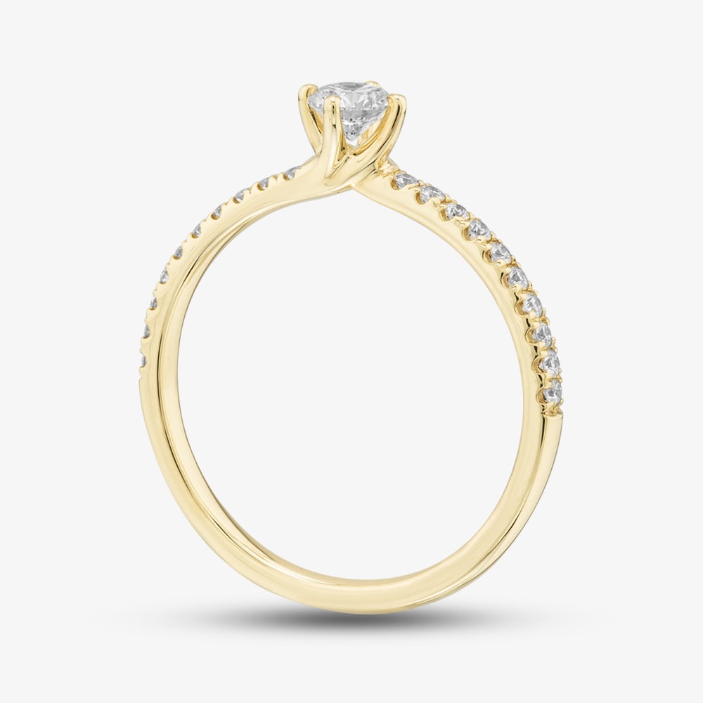 1888 Collection 9ct Yellow Gold 0.40ct Brilliant Cut Diamond Twist Solitaire Shoulder Set Ring RSP01-9Y-0.25-H-SI2