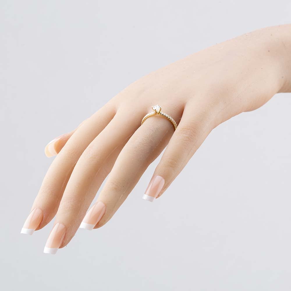 1888 Collection 9ct Yellow Gold 0.40ct Brilliant Cut Diamond Twist Solitaire Shoulder Set Ring RSP01-9Y-0.25-H-SI2