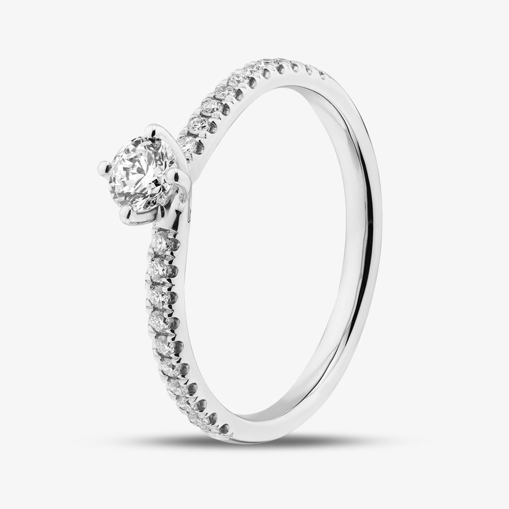 Product photograph of 1888 Collection 9ct White Gold 0 40ct Brilliant Cut Diamond Twist Solitaire Shoulder Set Ring Rsp01-9w-0 25-h-si2 from The Jewel Hut
