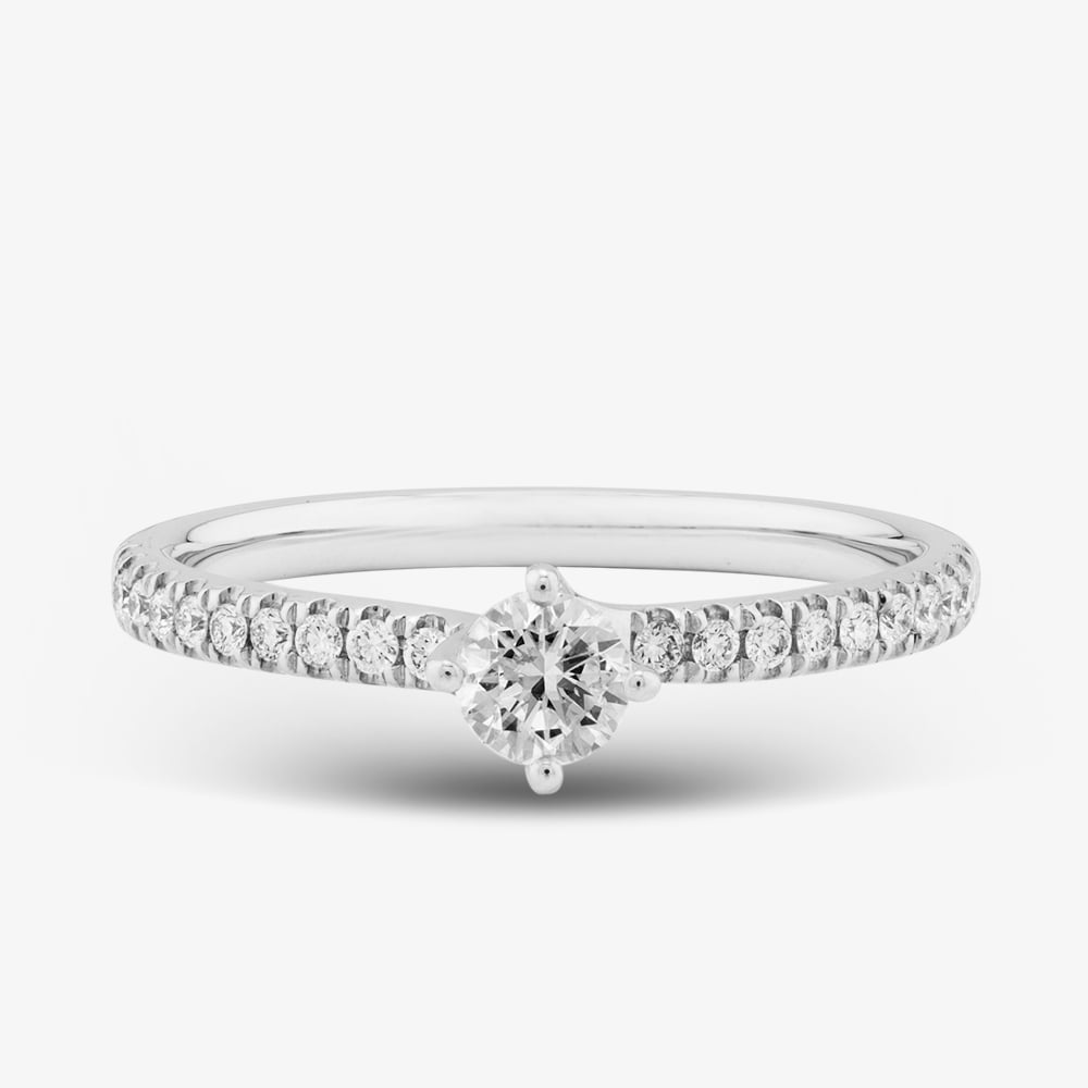1888 Collection 9ct White Gold 0.40ct Brilliant Cut Diamond Twist Solitaire Shoulder Set Ring RSP01-9W-0.25-H-SI2