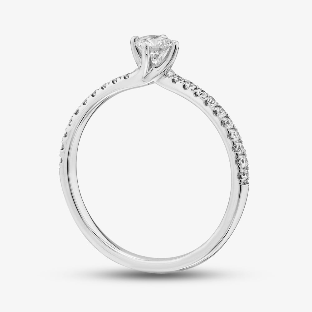 1888 Collection 9ct White Gold 0.40ct Brilliant Cut Diamond Twist Solitaire Shoulder Set Ring RSP01-9W-0.25-H-SI2