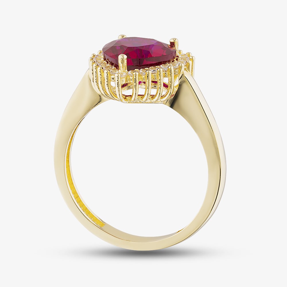 Gold Impression 9ct Yellow Gold Red Cubic Zirconia Heart Cluster Ring RBD026YRU