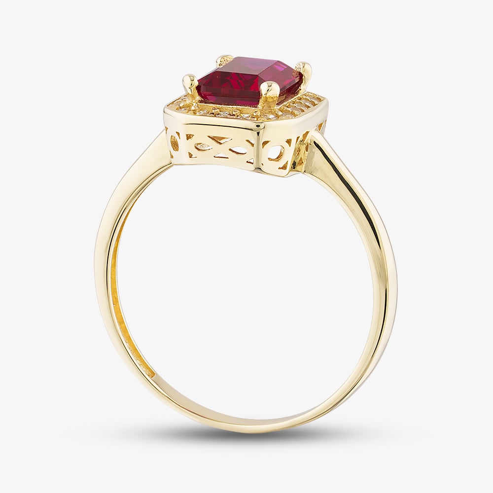 Gold Impression 9ct Yellow Gold Emerald Cut Red Cubic Zirconia Cluster Ring RBE047R