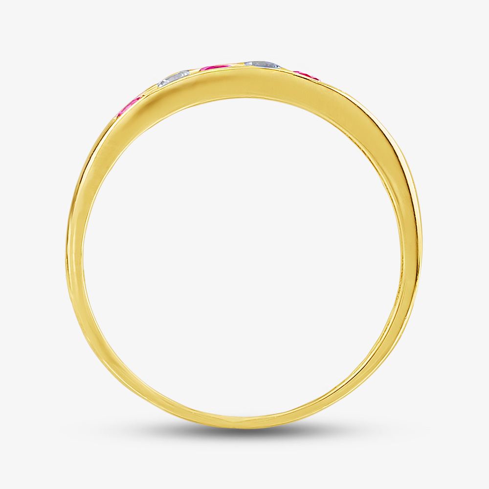 9ct Yellow Gold Red & Clear Cubic Zirconia Half Eternity Ring PR02470RU