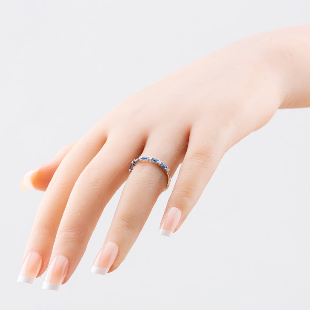 Sterling Silver Blue Baguette & Brilliant Cut Cubic Zirconia Half Eternity Ring S22057
