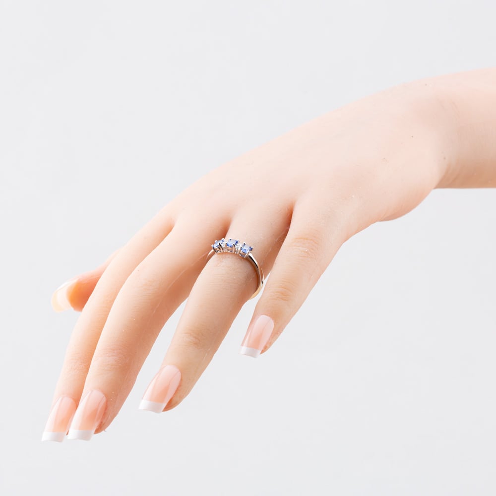 Sterling Silver Oval Cut Blue & Brilliant Cut White Cubic Zirconia Ring S2227