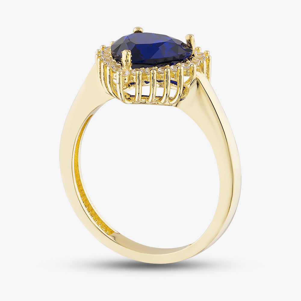 Gold Impression 9ct Yellow Gold Blue Cubic Zirconia Heart Cluster Ring RBD026YSA