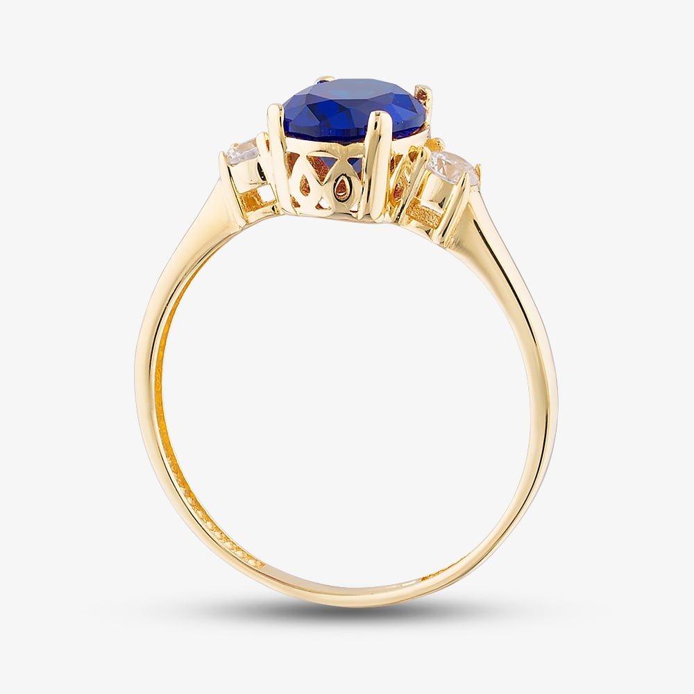 Gold Impression 9ct Yellow Gold Oval Cut Blue Cubic Zirconia Three Stone Ring RBE045B