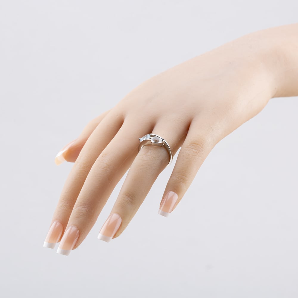 Silver Sparkle Rhodium Plated Sterling Silver Blue & White Topaz Crossover Ring 8.86.0059