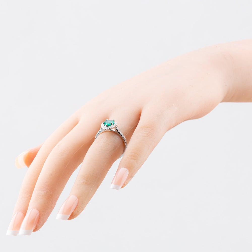 Sterling Silver Teardrop Green & White Cubic Zirconia Ring S2184