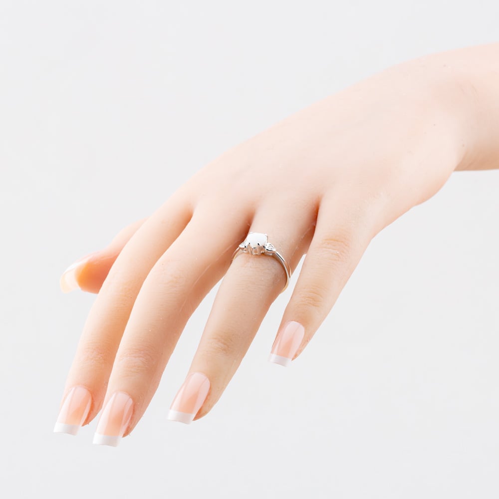 Sterling Silver White Opal Diamond Heart Ring S2277