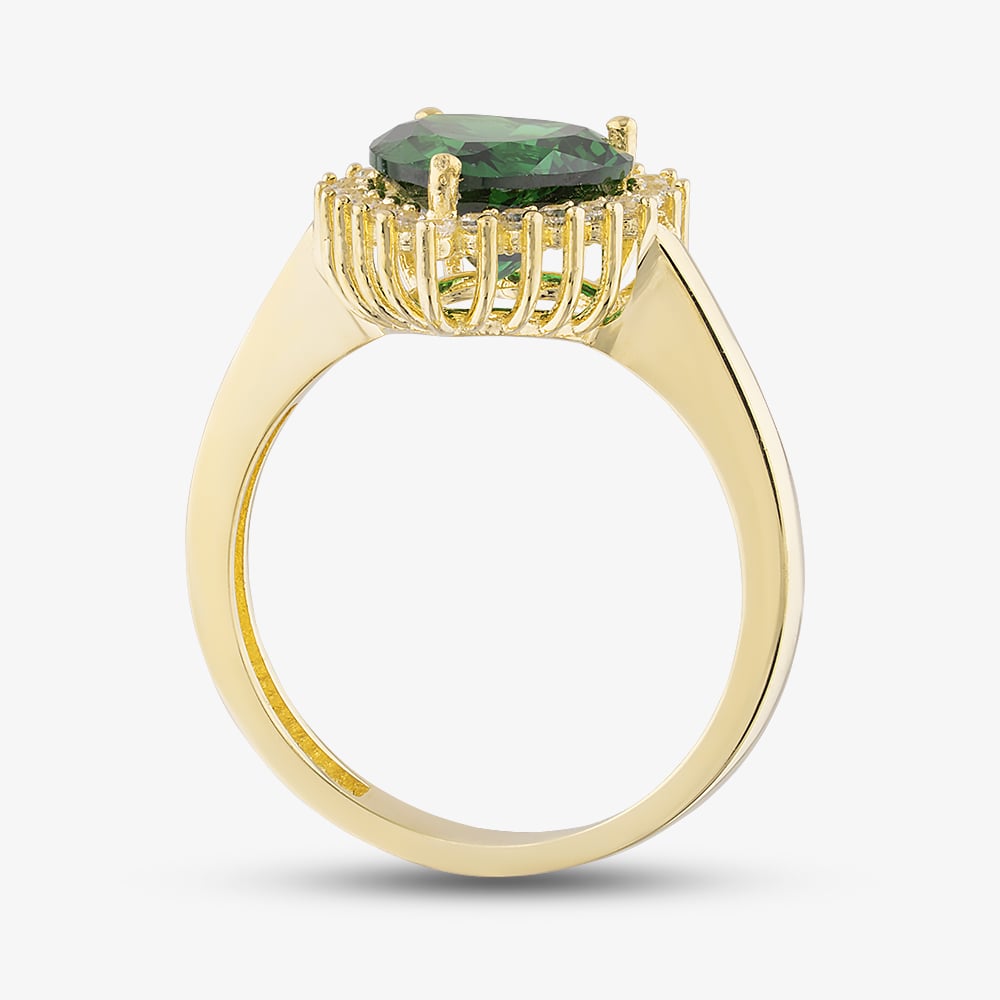 9ct Yellow Gold Green Cubic Zirconia Heart Halo Ring RBD026YEM