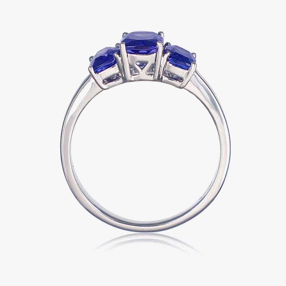 9ct White Gold 1.81ct Cushion Cut Tanzanite Three Stone Ring DOM335