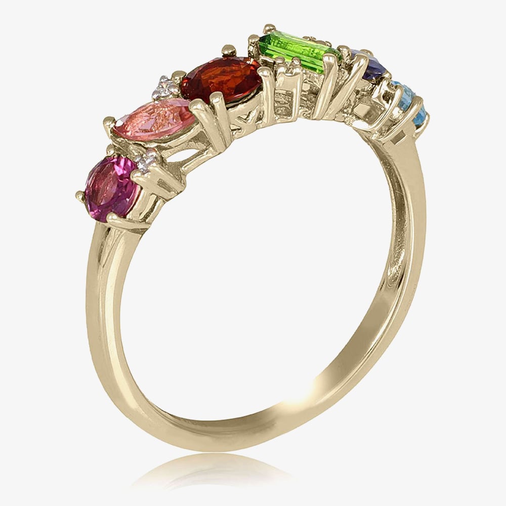 9ct Yellow Gold Multicoloured Gemstone & Diamond Dress Ring DOM345