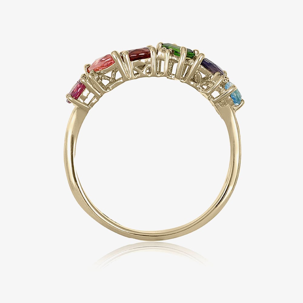 9ct Yellow Gold Multicoloured Gemstone & Diamond Dress Ring DOM345