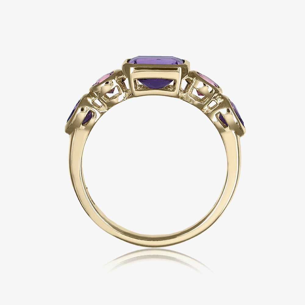 9ct Yellow Gold 0.92ct Amethyst & 0.26ct Pink Tourmaline Dress Ring DOM338
