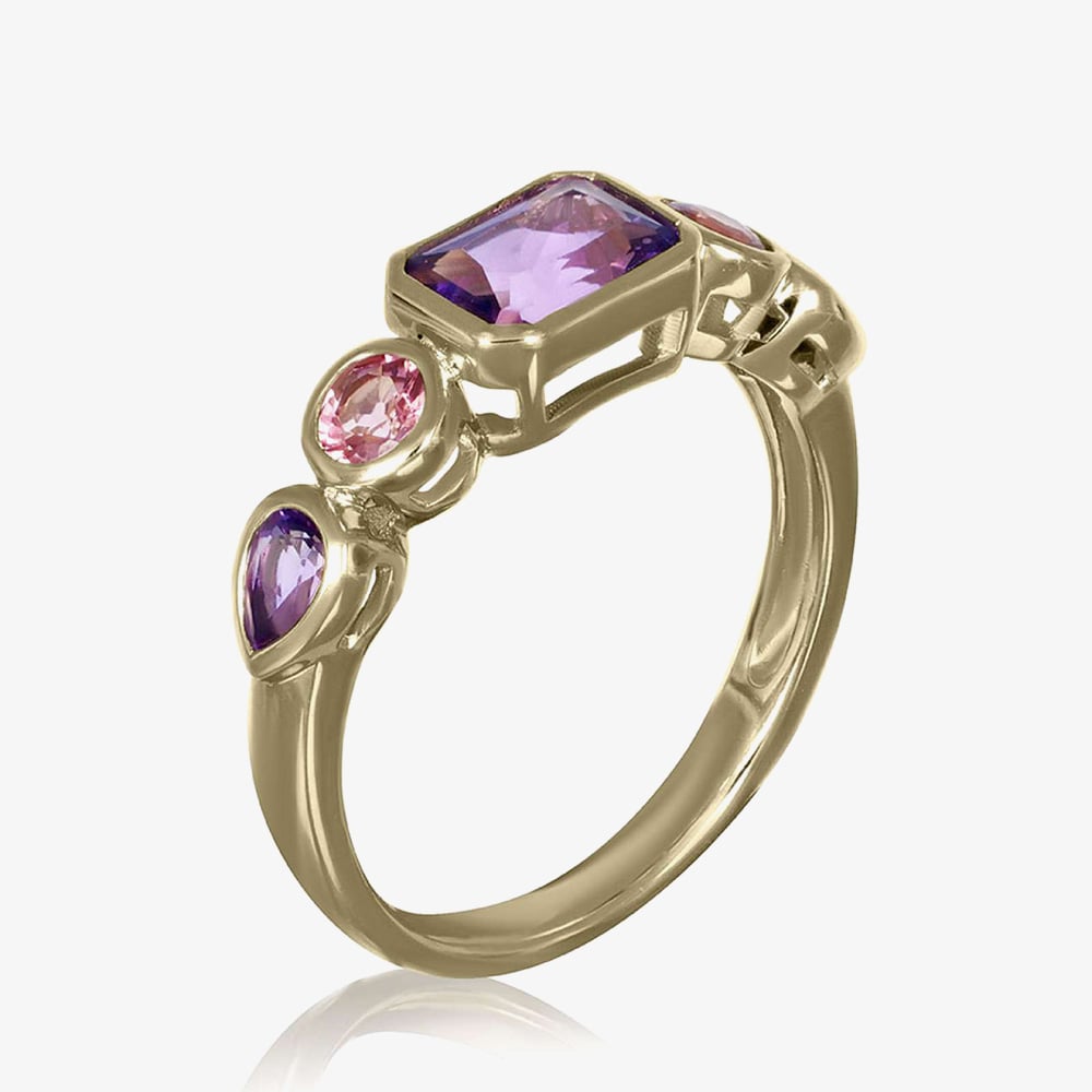 9ct Yellow Gold 0.92ct Amethyst & 0.26ct Pink Tourmaline Dress Ring DOM338