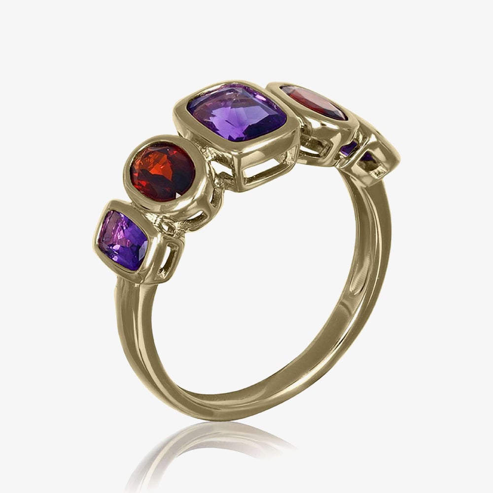9ct Yellow Gold 1.10ct Amethyst & 0.84ct Garnet Dress Ring DOM337