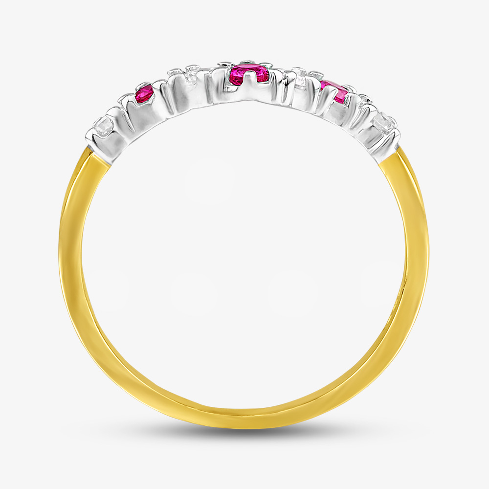 9ct Yellow Gold Red & Clear Crystal Wishbone Ring DIV003R