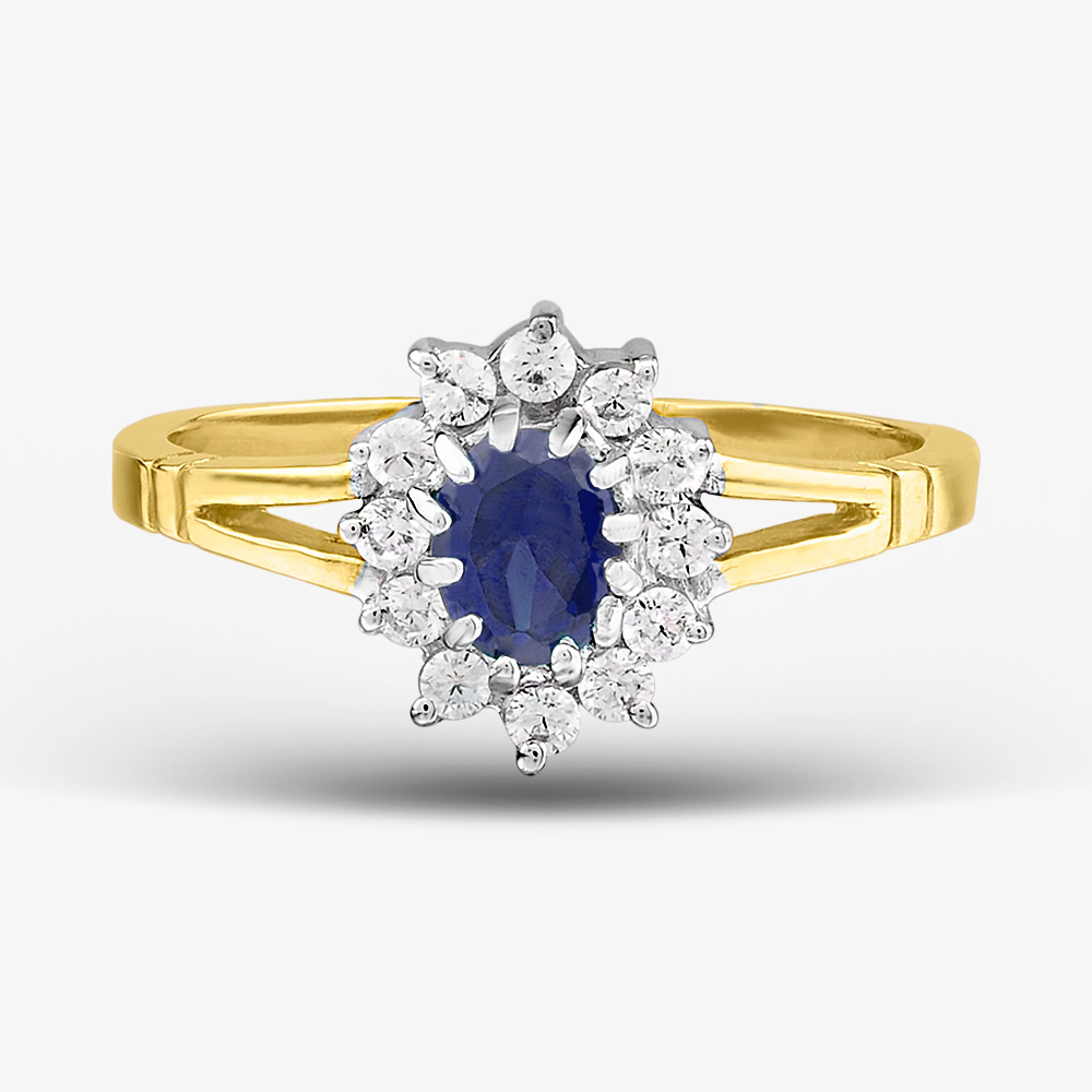 9ct Yellow Gold Blue & Clear Crystal Cluster Ring DIV006B