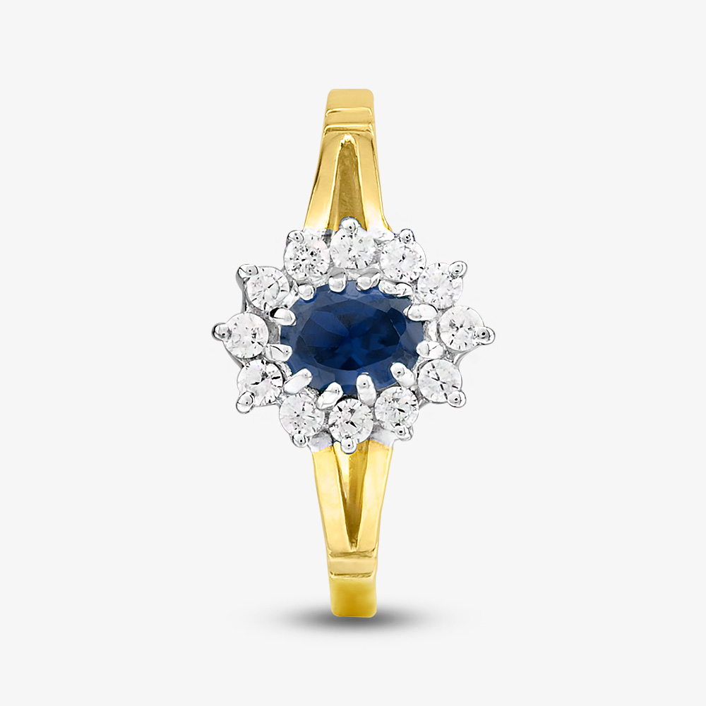 9ct Yellow Gold Blue & Clear Crystal Cluster Ring DIV006B