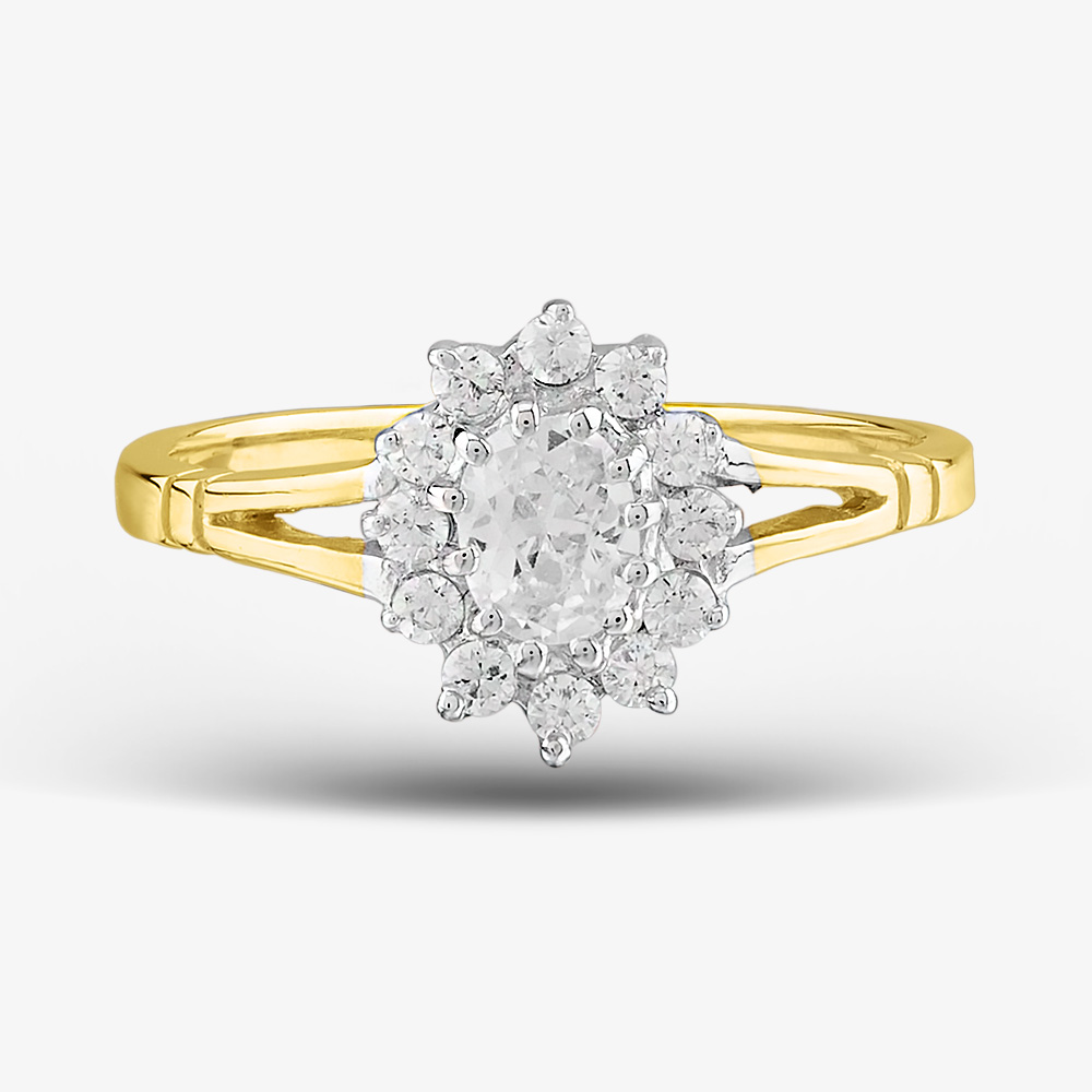9ct Yellow Gold Clear Crystal Cluster Ring DIV006C