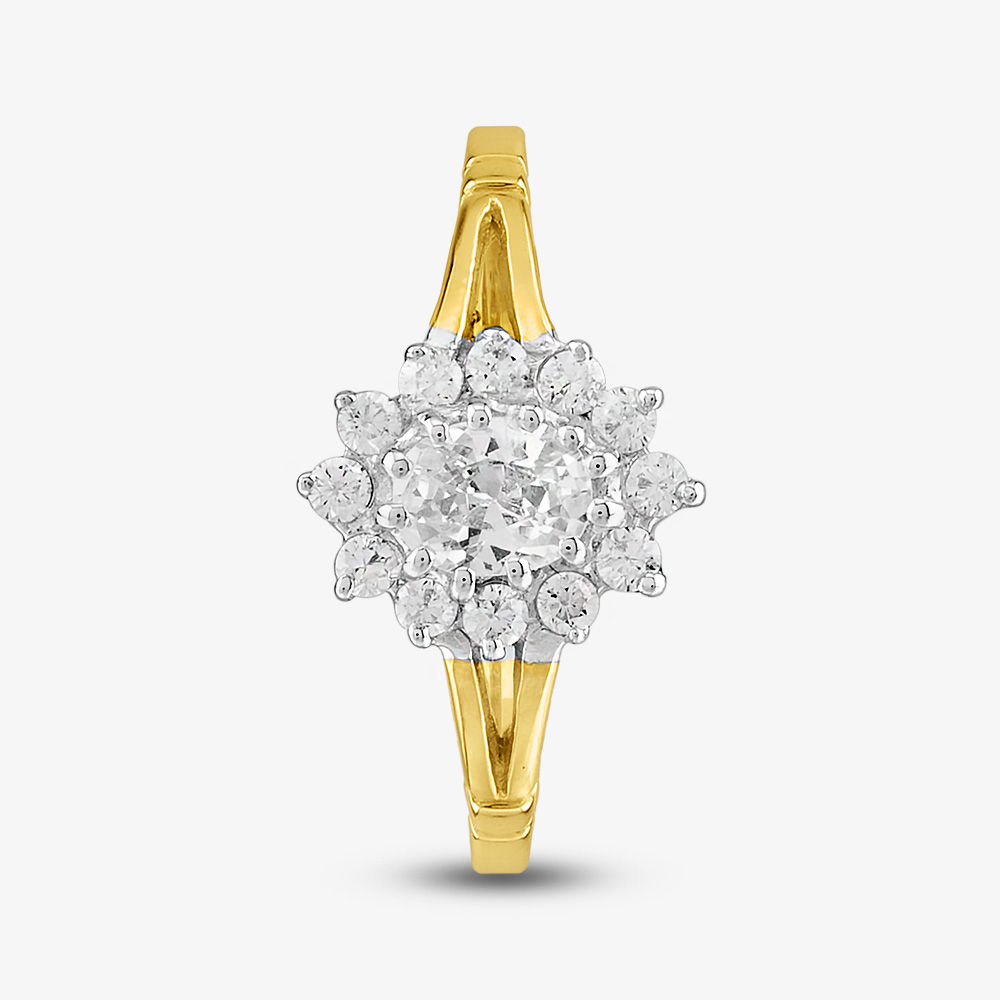 9ct Yellow Gold Clear Crystal Cluster Ring DIV006C
