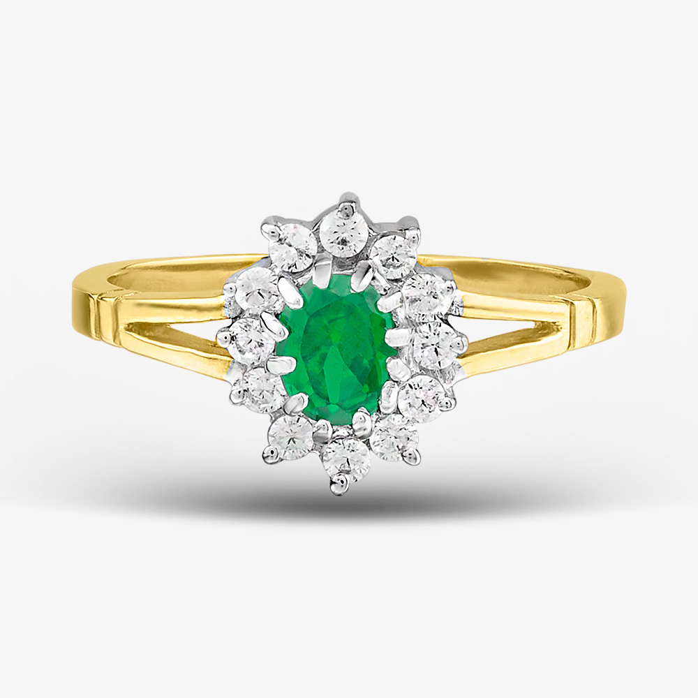 9ct Yellow Gold Green & Clear Crystal Cluster Ring DIV006G
