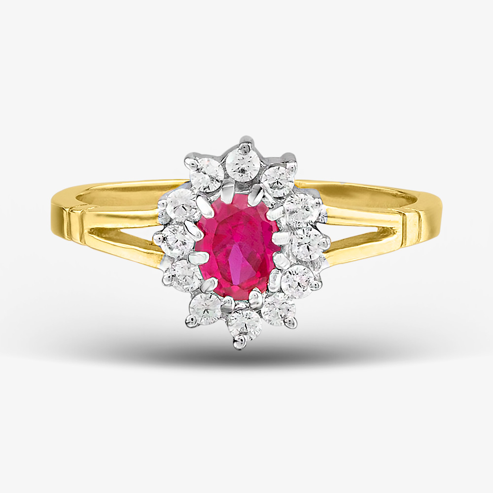 9ct Yellow Gold Red & Clear Crystal Cluster Ring DIV006R