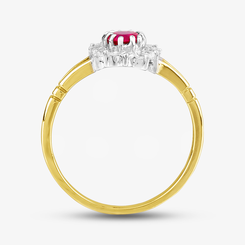 9ct Yellow Gold Red & Clear Crystal Cluster Ring DIV006R