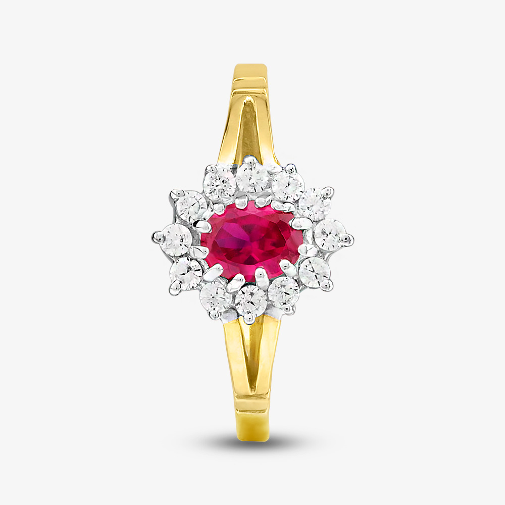 9ct Yellow Gold Red & Clear Crystal Cluster Ring DIV006R