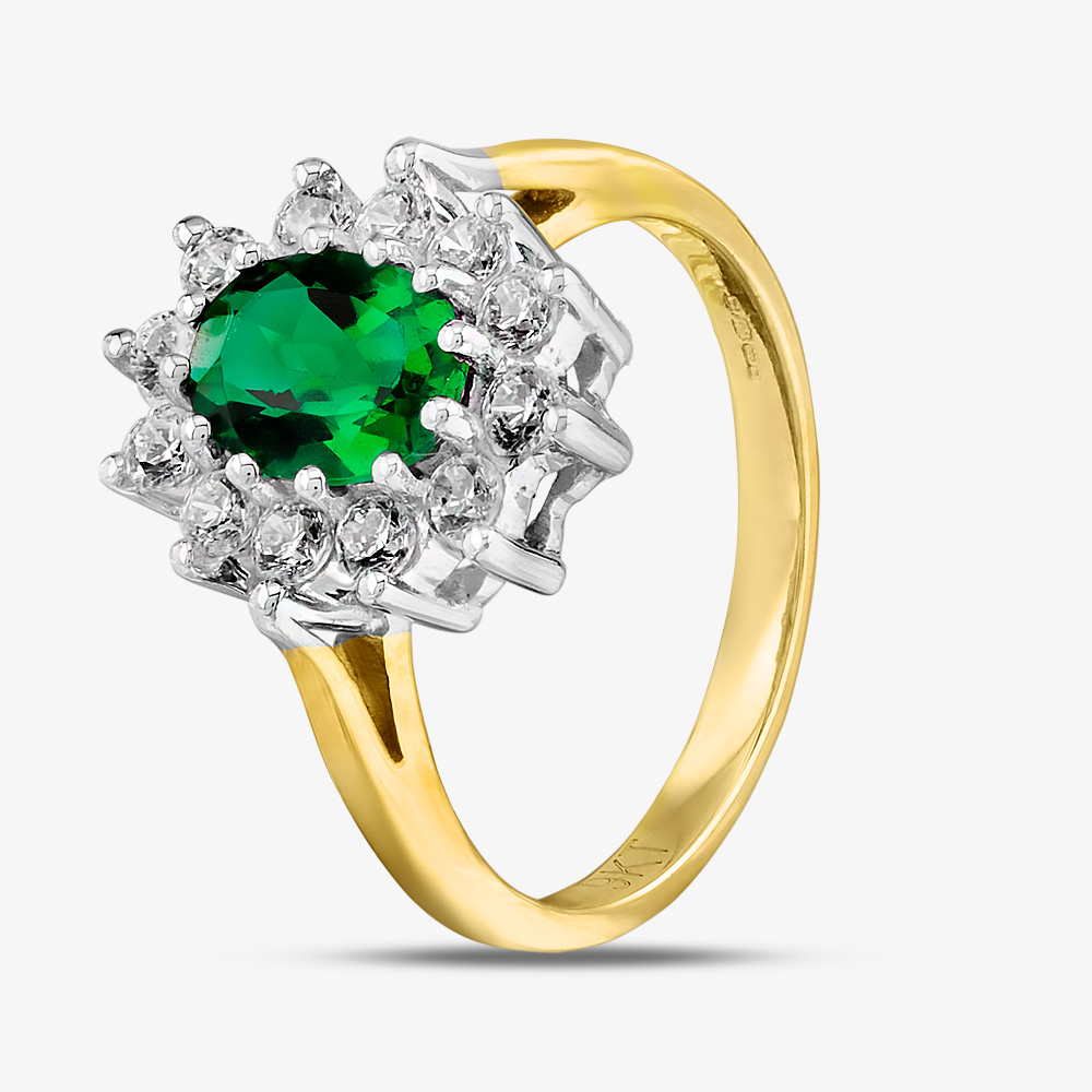 Product photograph of 9ct Yellow Gold Green Amp Clear Cluster Ring Div046g-n from The Jewel Hut