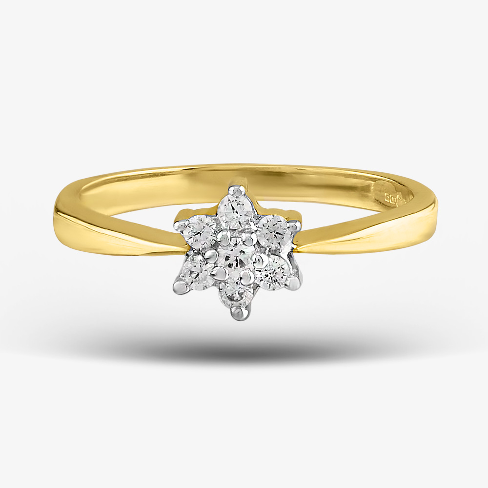 9ct Yellow Gold Clear Crystal Flower Cluster Ring DIV057