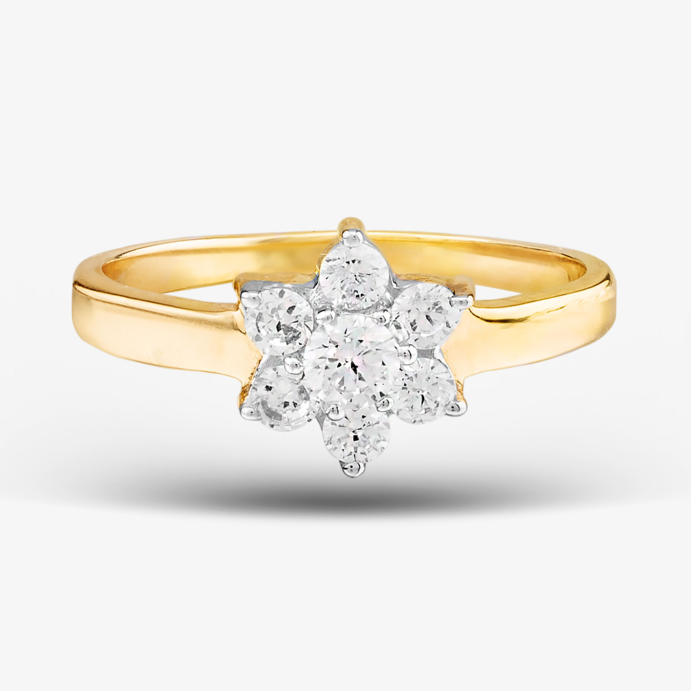 9ct Yellow Gold Clear Crystal Flower Cluster Ring DIV081
