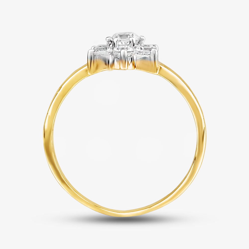 9ct Yellow Gold Clear Crystal Flower Cluster Ring DIV081