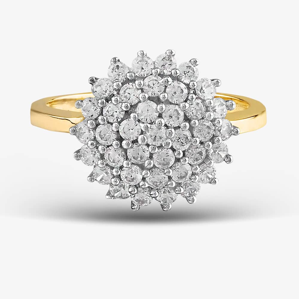 9ct Yellow Gold Clear Crystal Cluster Ring DIV107Y