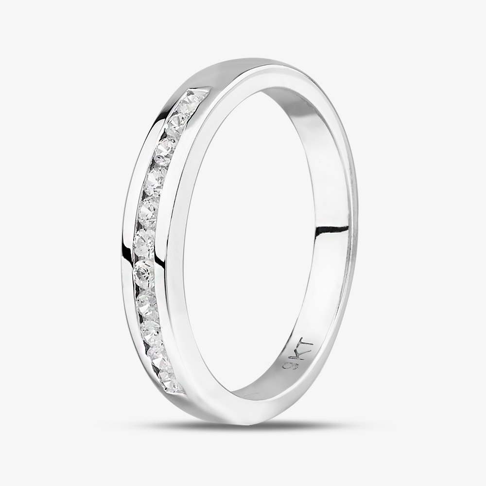 Product photograph of 9ct White Gold Clear Crystal Channel-set Half Eternity Ring Div127w-m from The Jewel Hut